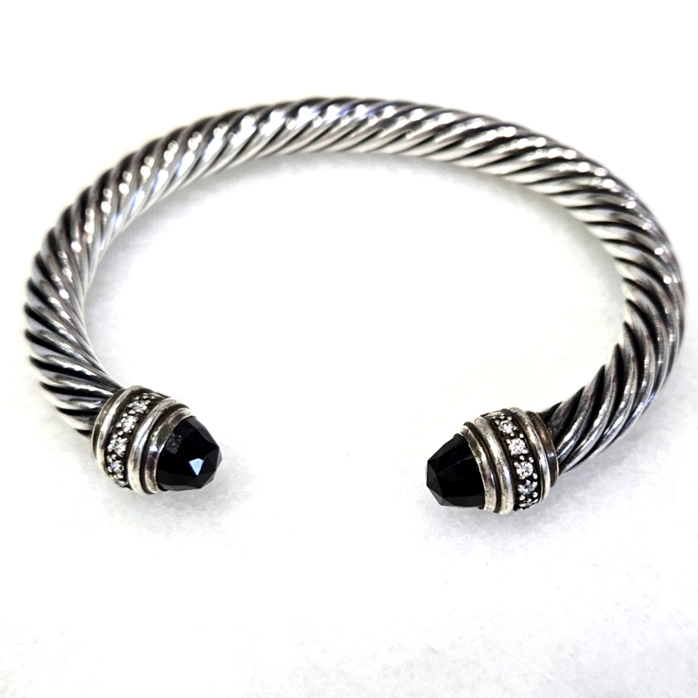 David Yurman black Onyx and dimond bangle cuff bracelet (large)